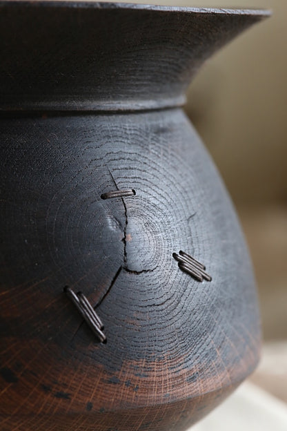07 - Etruscan Vessel in Leathered Oak Featuring Stitch-Work Repair