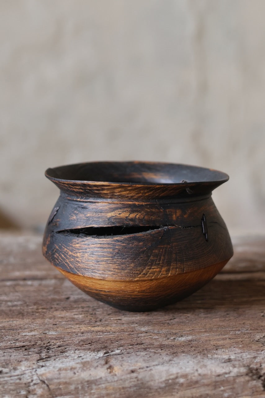 30	- Fractured Cauldron in Leathered Oak Featuring Stitch-work Repair