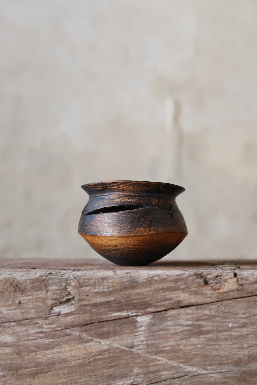 30	- Fractured Cauldron in Leathered Oak Featuring Stitch-work Repair